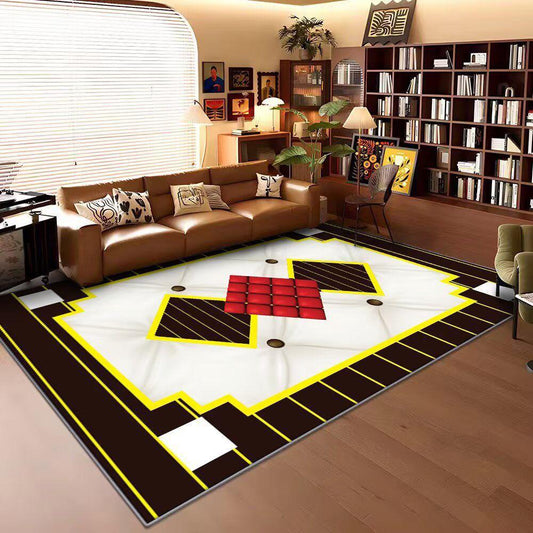 Cyber-Tech Geometric Area Rug | Neon Yellow & Crimson Accents