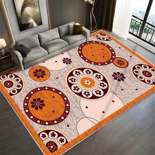 Retro Floral Medallion Rug | Sunset Orange & Plum Accents