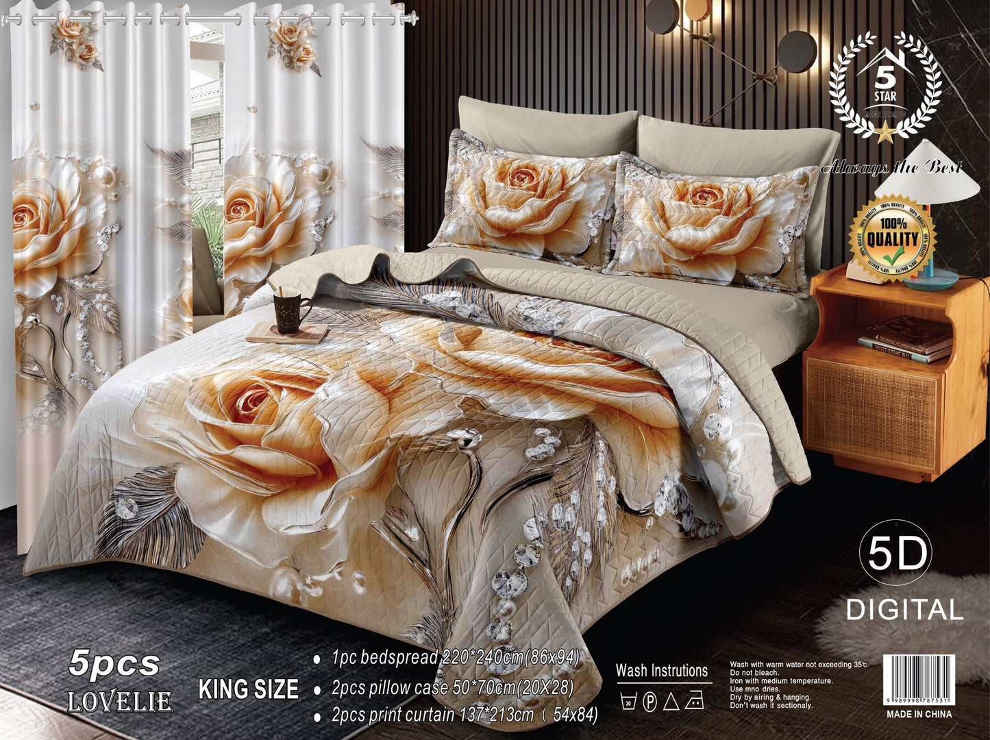 5D Prism-Petal Perfection: 5-Piece King Vivid-Spectrum Suite
