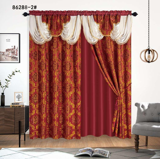 Luxury Imperial Jacquard Curtain Set with Ornate Waterfall Valance