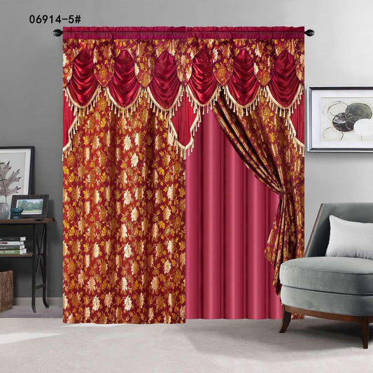 Imperial Heritage: 4-Piece Jacquard Waterfall Curtain & Valance Set
