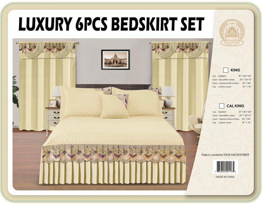 Luxury 6-Piece Cream Quilted Bedskirt Set - 100% Microfiber