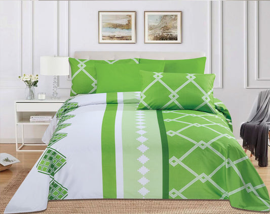 Vibrant Lime Green Geometric Bedding Set - Modern Diamond Pattern & Solid Accent Shams