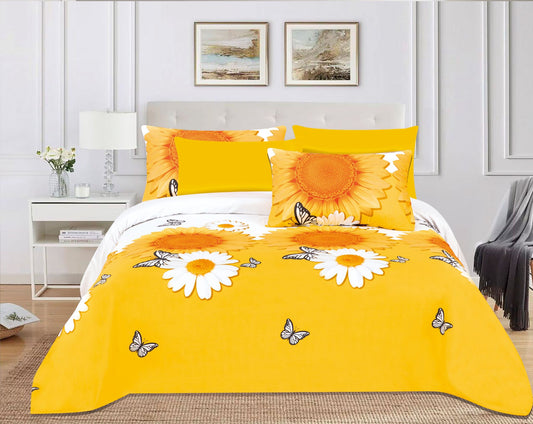 Vibrant Yellow Sunflower & Daisy Bedding Set - Butterfly Garden Duvet Cover & Shams