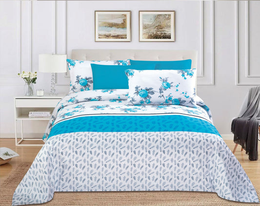 Serene Azure Floral & Feather Bedding Set