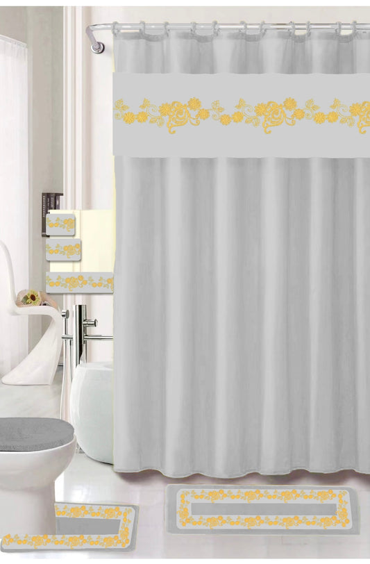 Elegant Floral Lace Bathroom Set - Gray & Gold