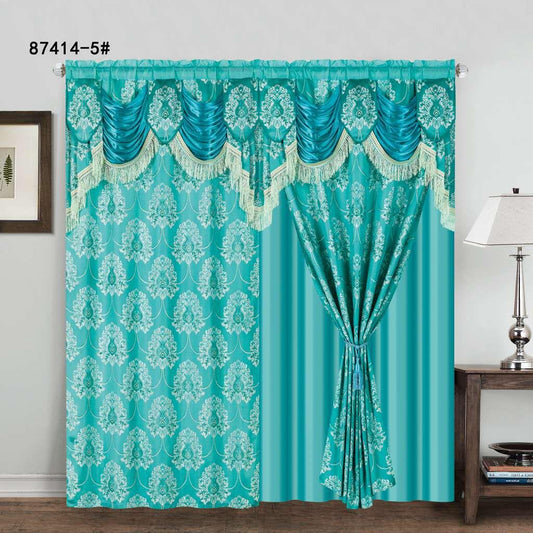 Imperial Elegance: All-in-One Jacquard Curtain Set with Waterfall Valance