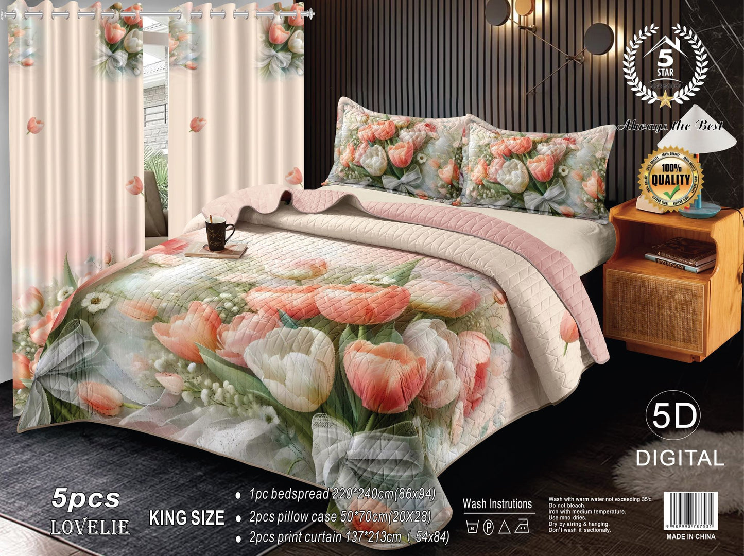 5D Panoramic Master Suite: 5-Piece King Bedroom & Drapery