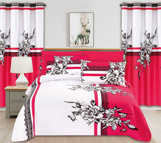 Midnight Rose & Magenta: Noir Lace Floral Comforter & Curtain Set