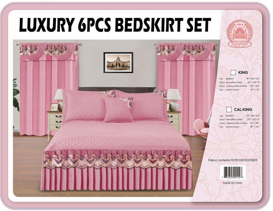 Luxury 6-Piece Dusty Rose Pink Quilted Bedskirt Set - 100% Microfiber