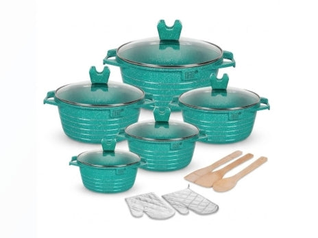 Turquoise Speckled Granite Non-Stick Cookware Set (15-Piece)