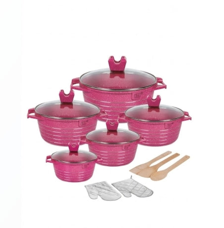 Faro 15-Piece Non-Stick Granite Cookware Set – Radiant Magenta