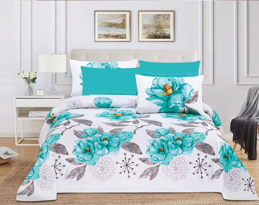 Ethereal Bloom: Teal Floral Reversible Comforter & Bedding Set