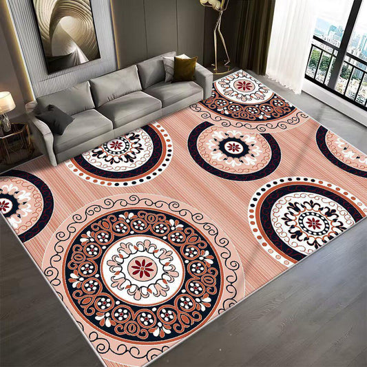 Boho-Chic Mandala Medallion Rug | Peach & Navy Earth Tones