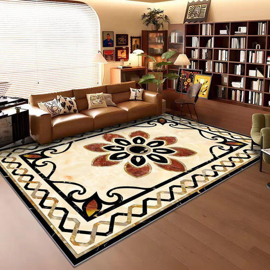 Tuscan Floral Inlay Area Rug | Warm Terracotta & Marble Tones